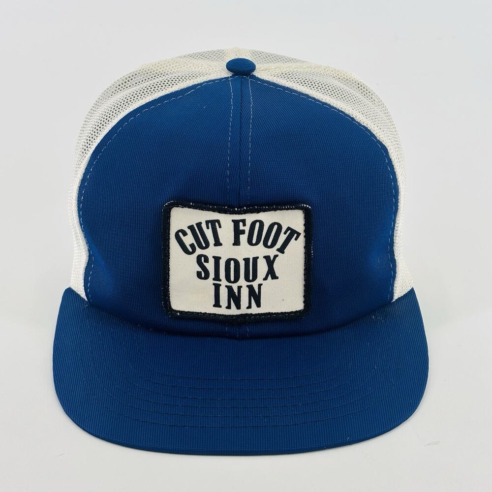 Vintage 80’s Trucker Hat Cap SnapBack Cut Foot Sioux Lake Inn Native Fishing MN